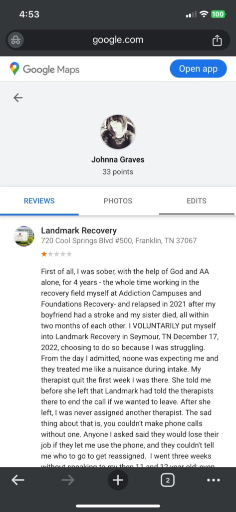 LR of Knoxville Negative Google Review part 1